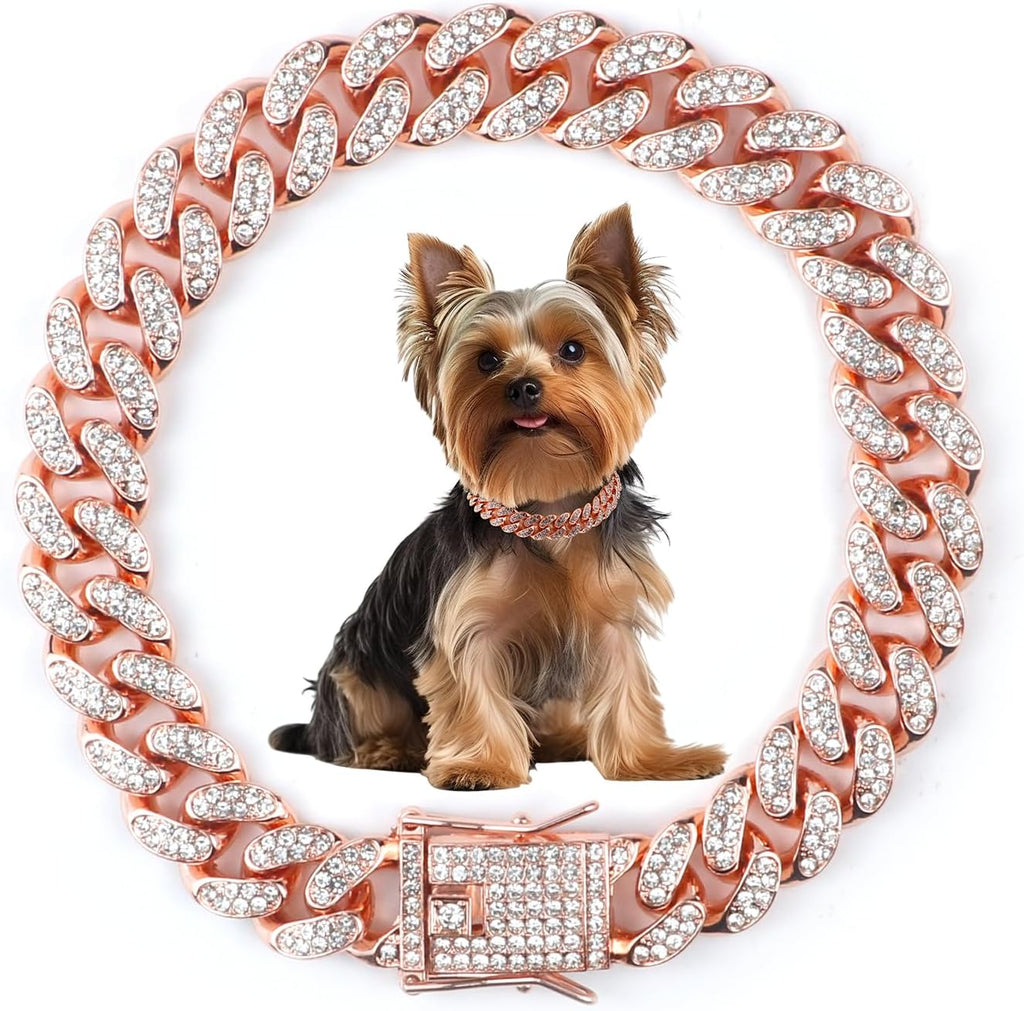 Cuban Dog Chain Collars, Silver Crystal Pet Necklace, Metal Pet Necklace with Safety Buckle Lock, for Small Medium Large Dogs Cats (12 Inch) - Image 13