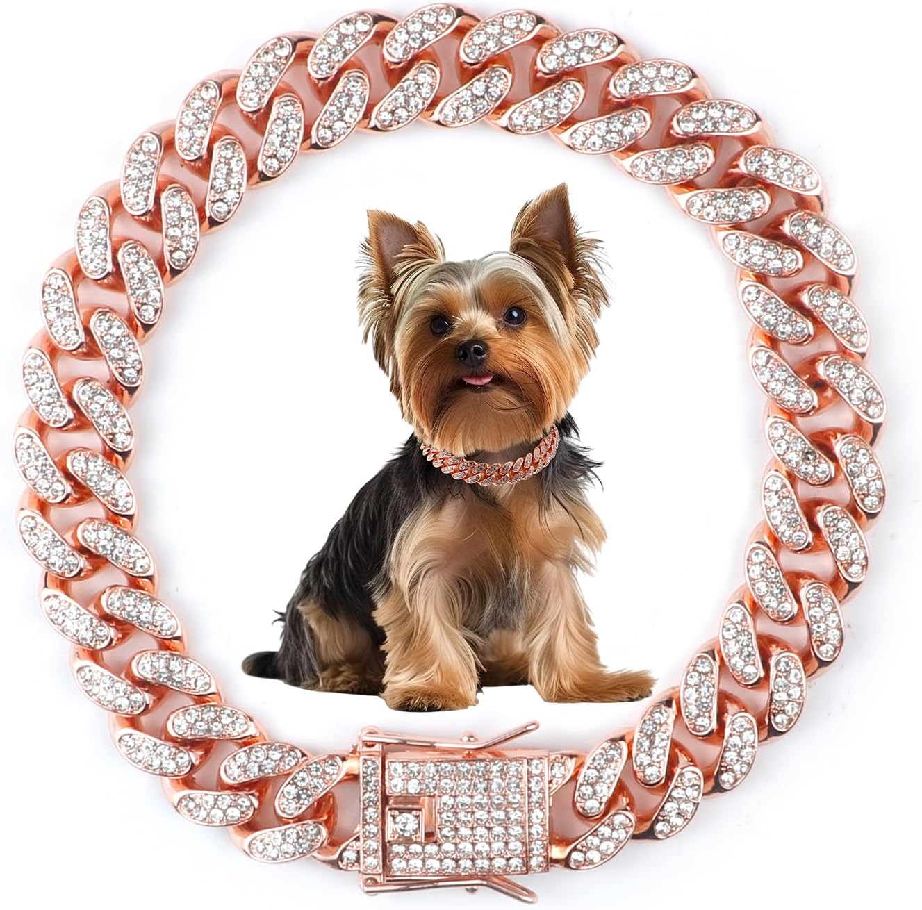 Cuban Dog Chain Collars, Silver Crystal Pet Necklace, Metal Pet Necklace with Safety Buckle Lock, for Small Medium Large Dogs Cats (12 Inch) - Image 13