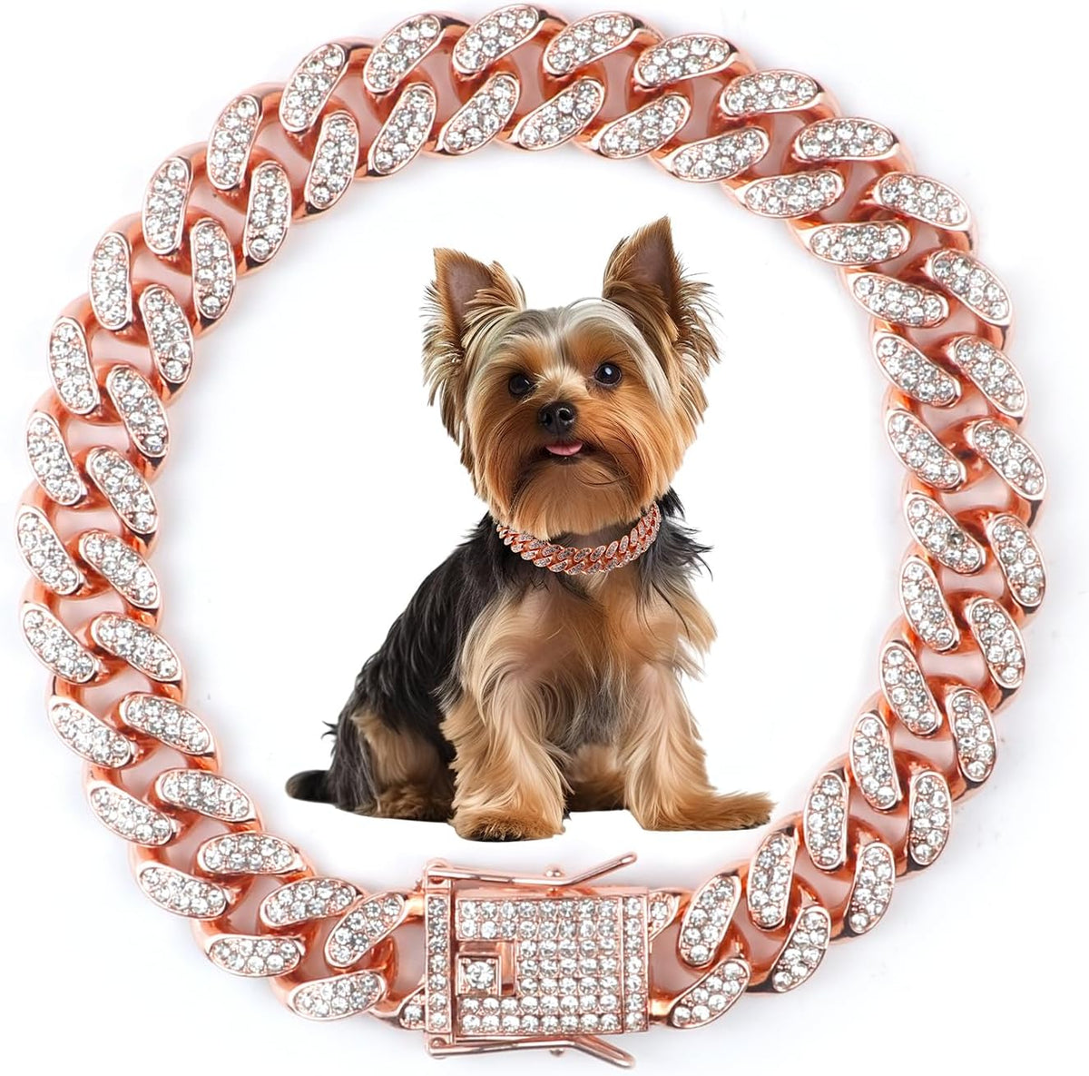 Cuban Dog Chain Collars, Silver Crystal Pet Necklace, Metal Pet Necklace with Safety Buckle Lock, for Small Medium Large Dogs Cats (12 Inch) - Image 13