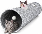 Geometric Straight Cat Tunnel with Plush Inside,Cats Toys Collapsible Tunnel Tube with Balls, for Rabbits, Kittens, Ferrets,Puppy, Diameter 9.8 Inch - Image 9