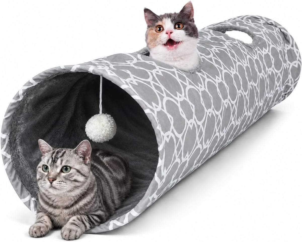 Geometric Straight Cat Tunnel with Plush Inside,Cats Toys Collapsible Tunnel Tube with Balls, for Rabbits, Kittens, Ferrets,Puppy, Diameter 9.8 Inch - Image 9