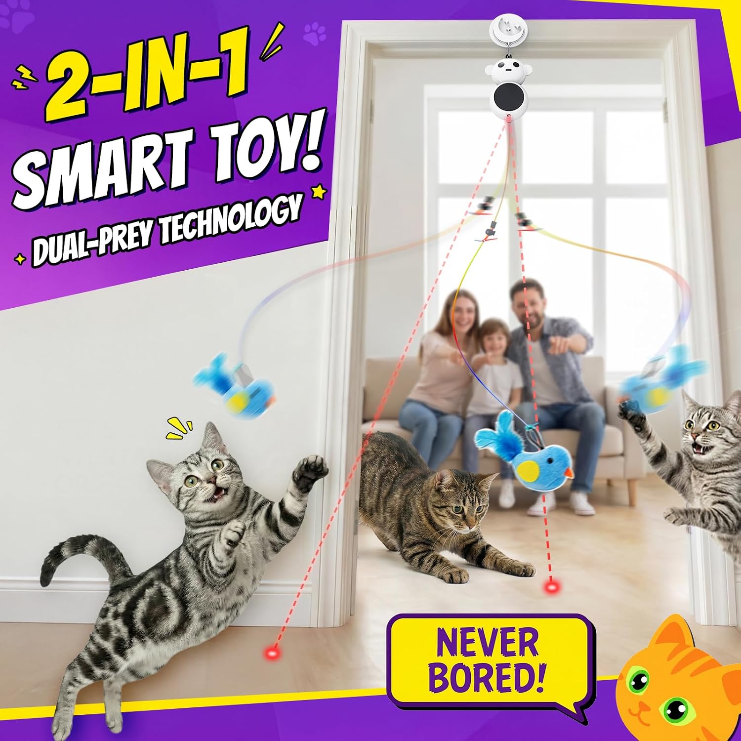 Catpick Joy 2 in 1 laser pointer cat toy mounted on a doorway frame