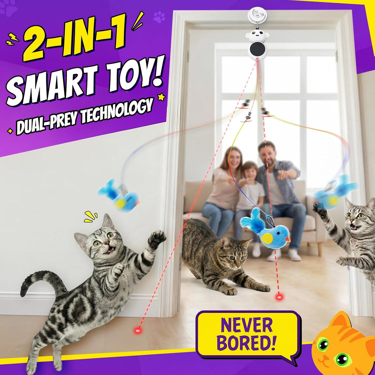 Catpick Joy 2 in 1 laser pointer cat toy mounted on a doorway frame