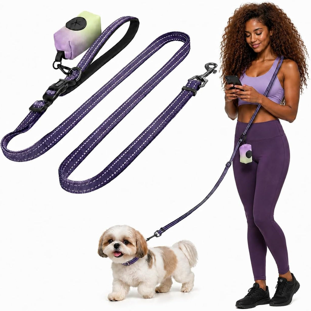 Kazazoo hands-free dog leash front view showing deep purple nylon material.