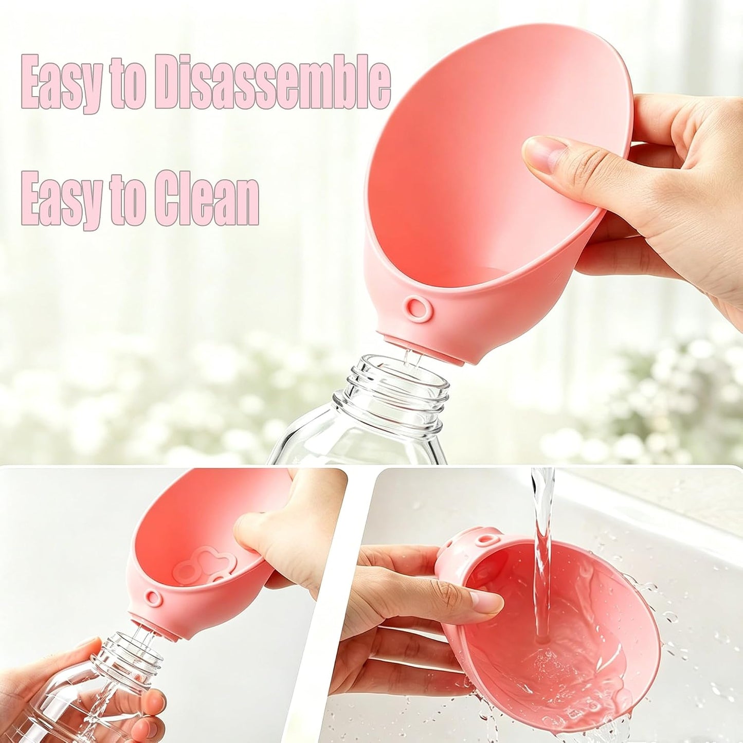 Food grade safe silicone dog water dispenser cap collapsed flat for storage
