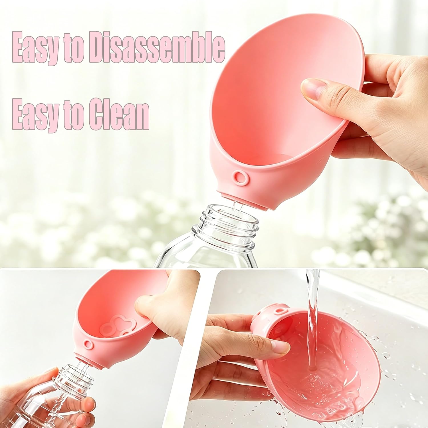 Food grade safe silicone dog water dispenser cap collapsed flat for storage