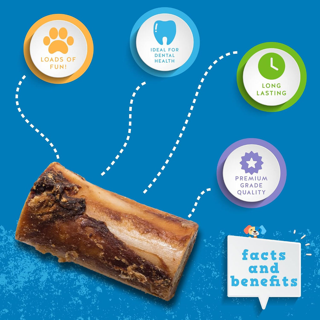 Three inch roasted beef marrow dog chews close up