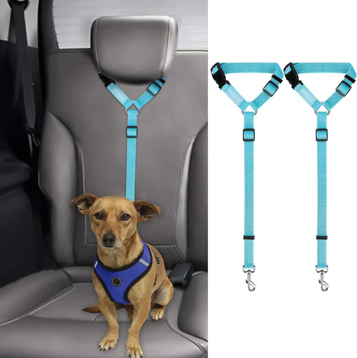 BWOGUE 2 Packs Dog Cat Safety Seat Belt Strap Car Headrest Restraint Adjustable Nylon Fabric Dog Restraints Vehicle Seatbelts Harness - Image 12