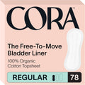 Cora 100 percent organic cotton topsheet bladder liners 78 regular count front packaging view