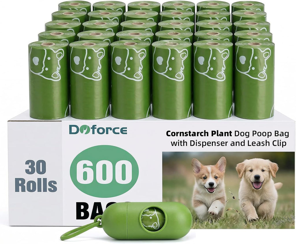 Dyforce scented pink pet waste refill rolls displayed in bulk box.