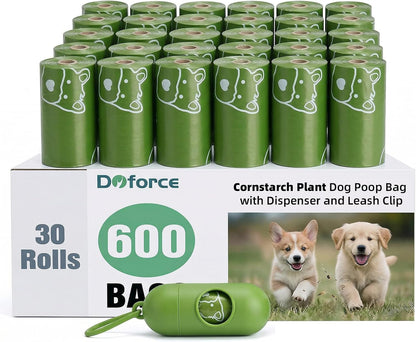 Dyforce scented pink pet waste refill rolls displayed in bulk box.