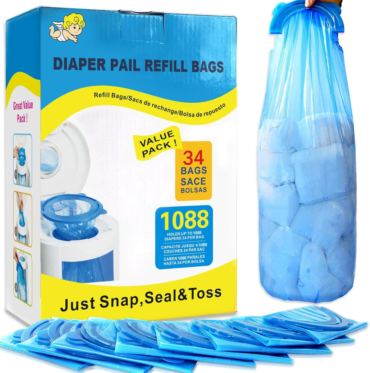 SYAOMUNLY diaper pail refill bags front view packaging