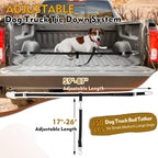 Snagle Paw leash system attached to truck tie-down points