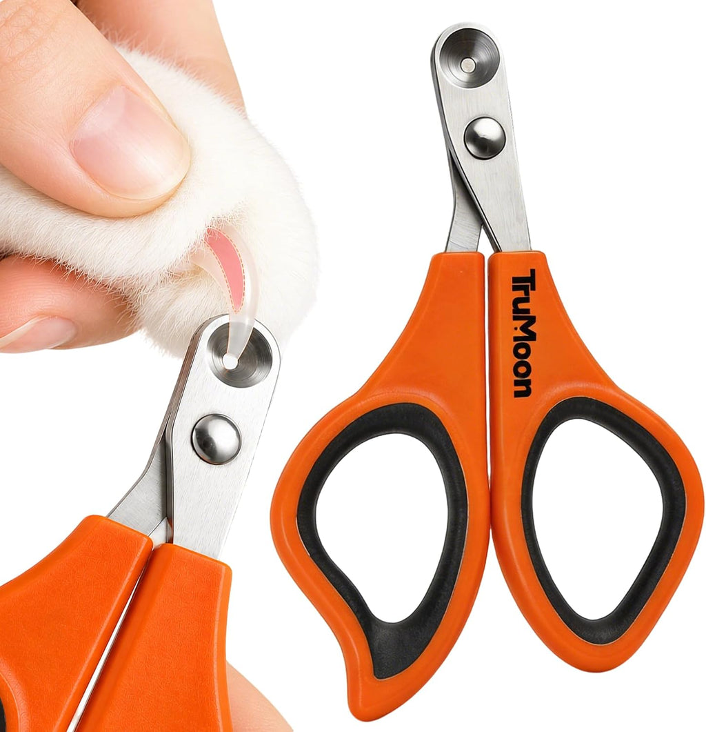 Trumoon cat nail clippers front view showing the orange ergonomic handle.