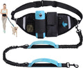 Yungaspy hands free dog leash front view showing blue bungee belt and black waist pouch