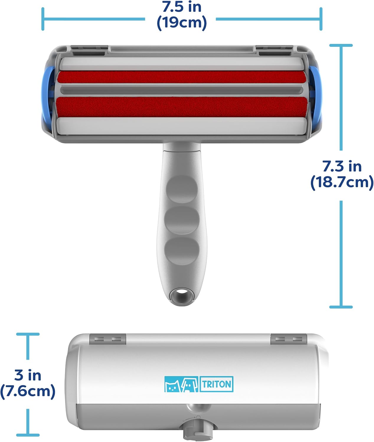 Triton Pet Hair Removal Tool w/Fur Trapping Compartment and Detachable Handle, 60% Smaller Storage Size, Reusable Shedding Roller, Cat and Dog Hair Remover for Car, Furniture, Carpet (Gray/White) - Image 9