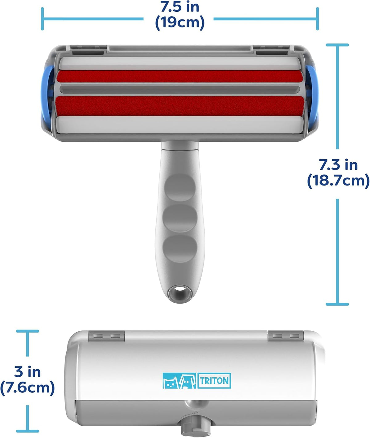 Triton Pet Hair Removal Tool w/Fur Trapping Compartment and Detachable Handle, 60% Smaller Storage Size, Reusable Shedding Roller, Cat and Dog Hair Remover for Car, Furniture, Carpet (Gray/White) - Image 9