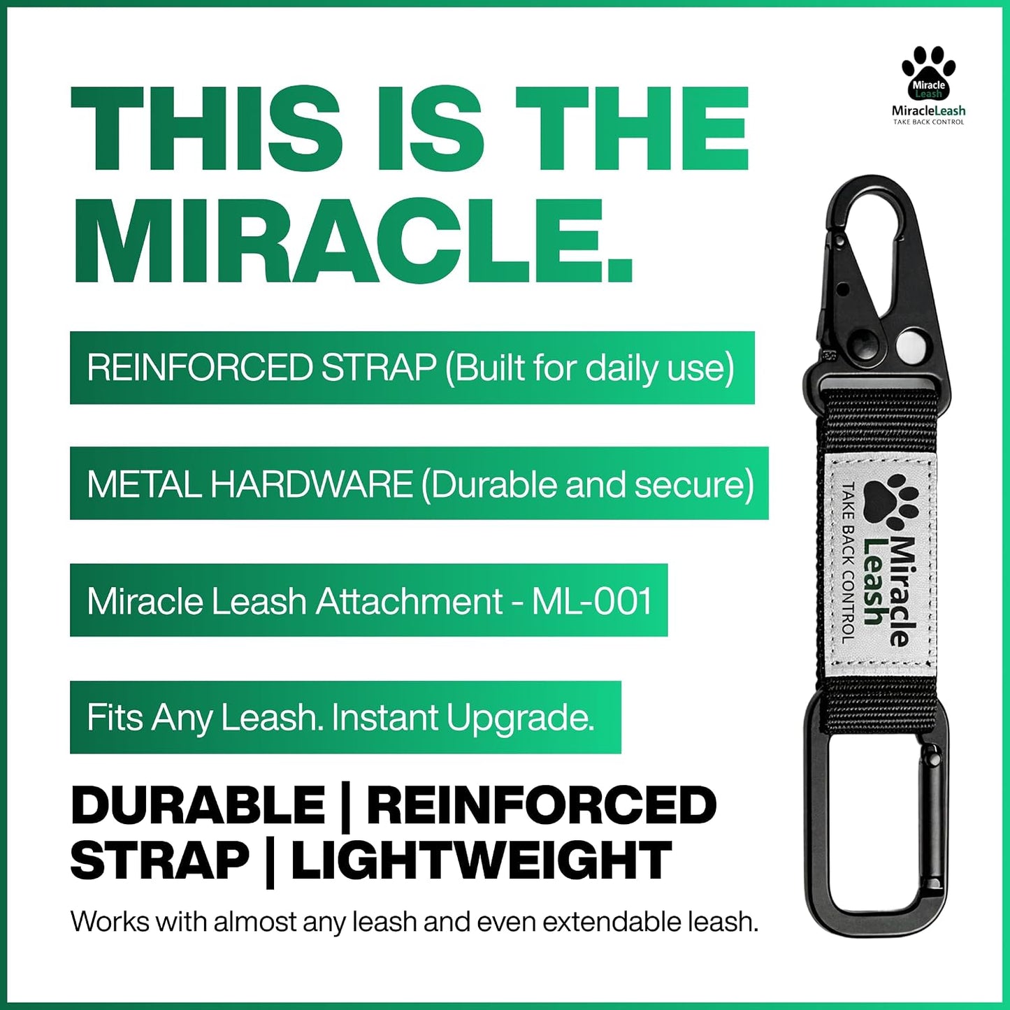 MiracleLeash gentle control premium reflective pet lead training attachment.