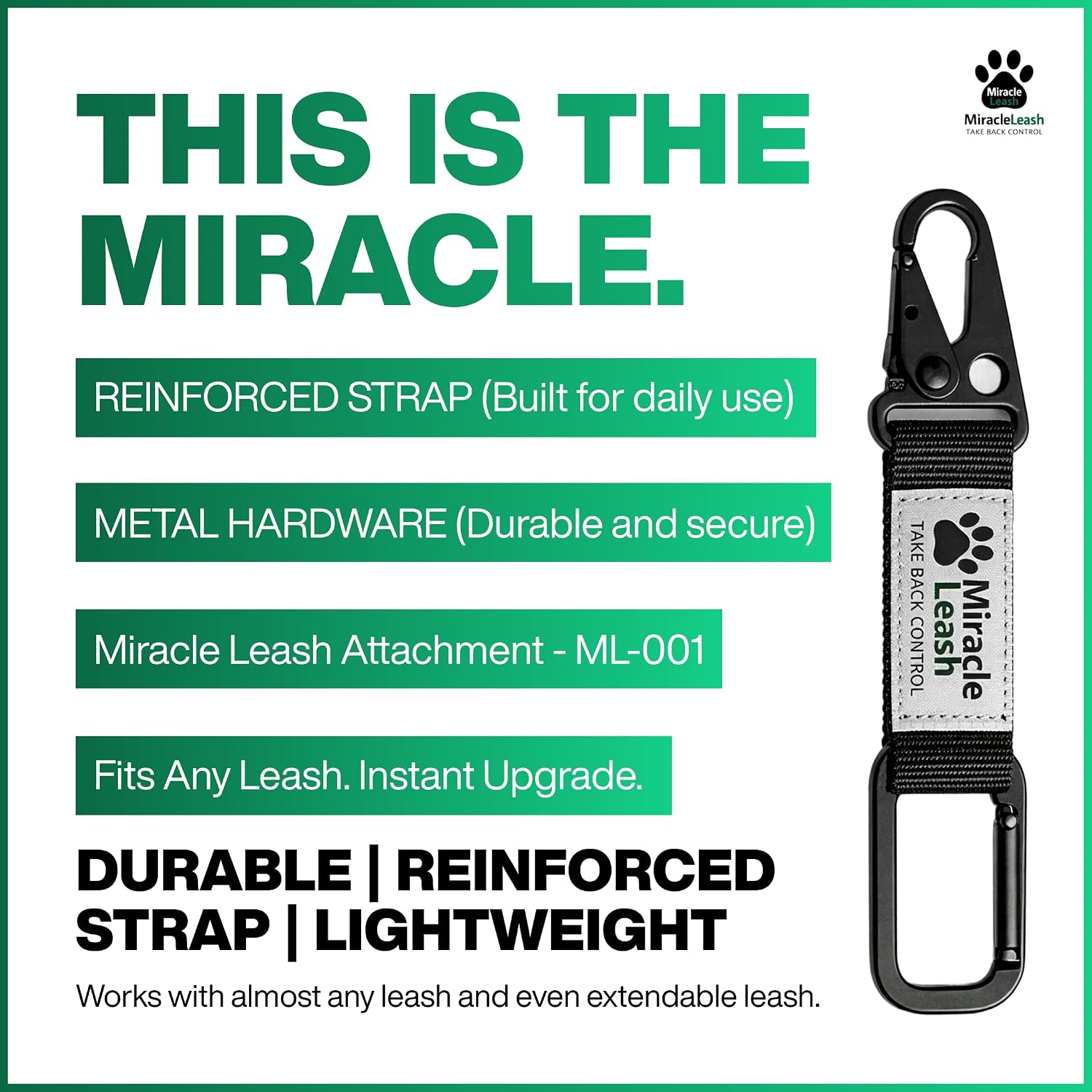 MiracleLeash gentle control premium reflective pet lead training attachment.