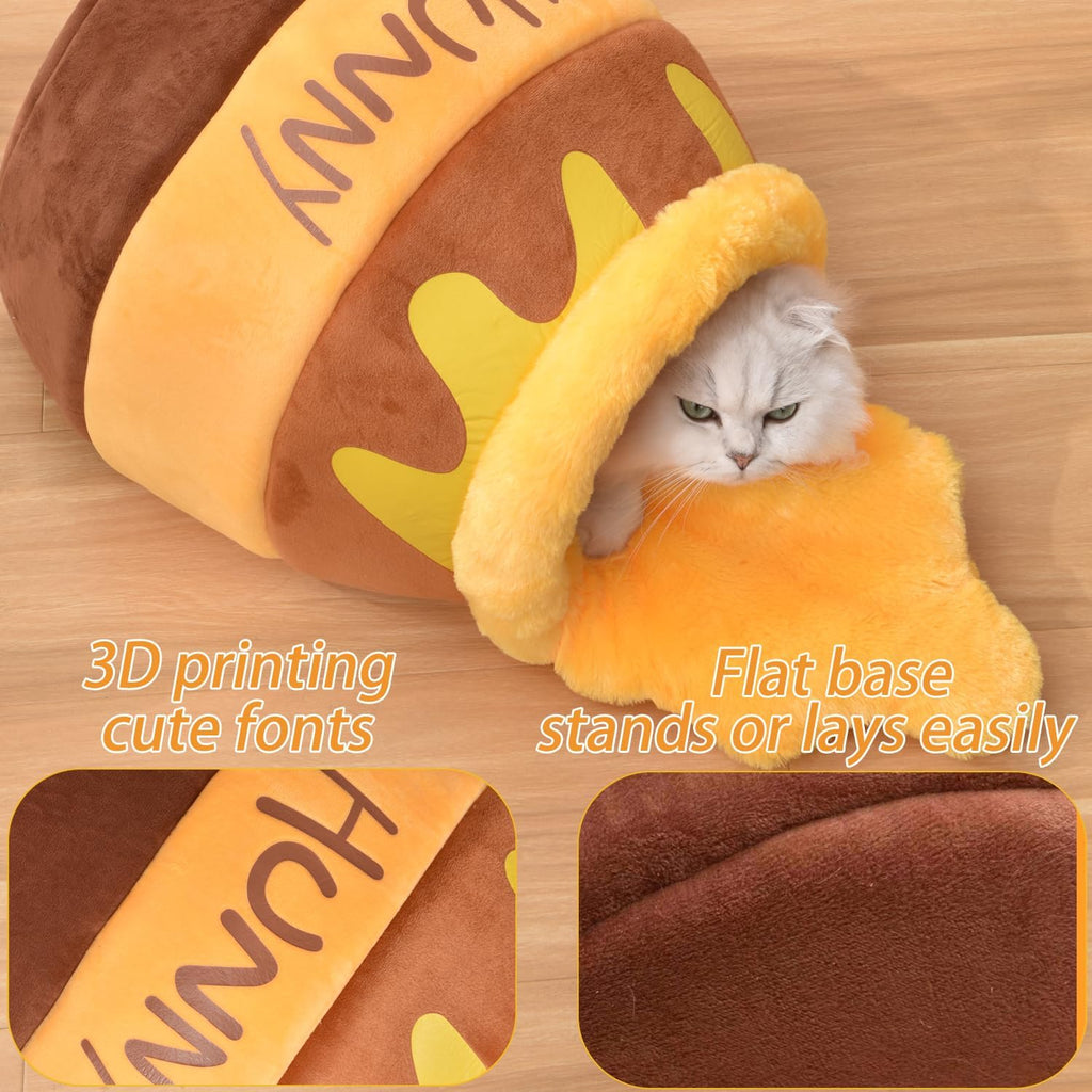 Small cat resting inside Romaneco cartoon honey pot bed