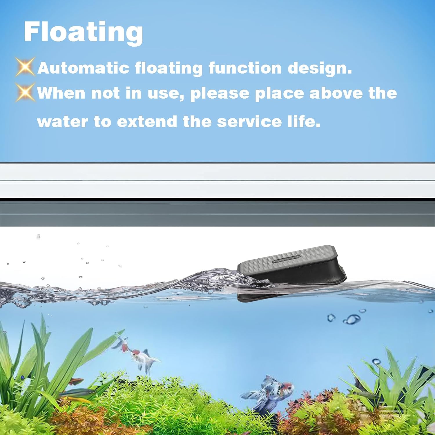 Carefree Fish aquarium magnet cleaner demonstrating the floating mechanism on water surface.