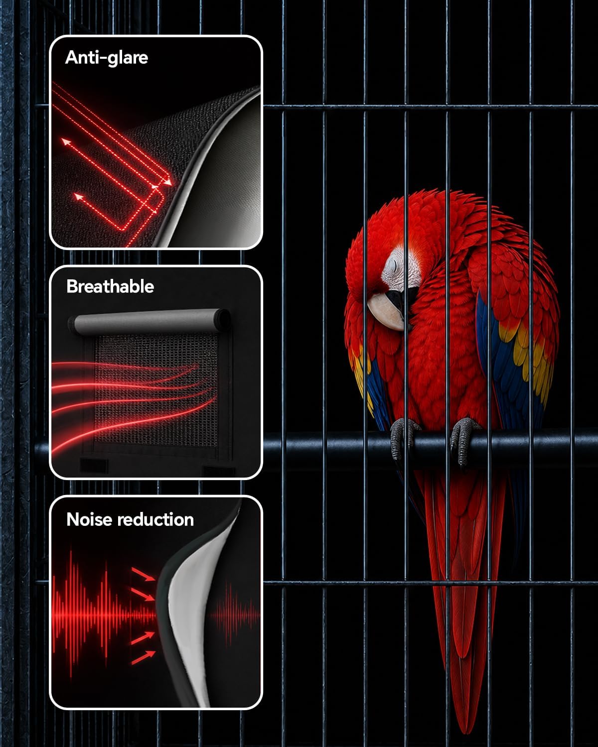 Full view of the black APOLAI 7 bird cage blanket providing complete night-time blackout protection