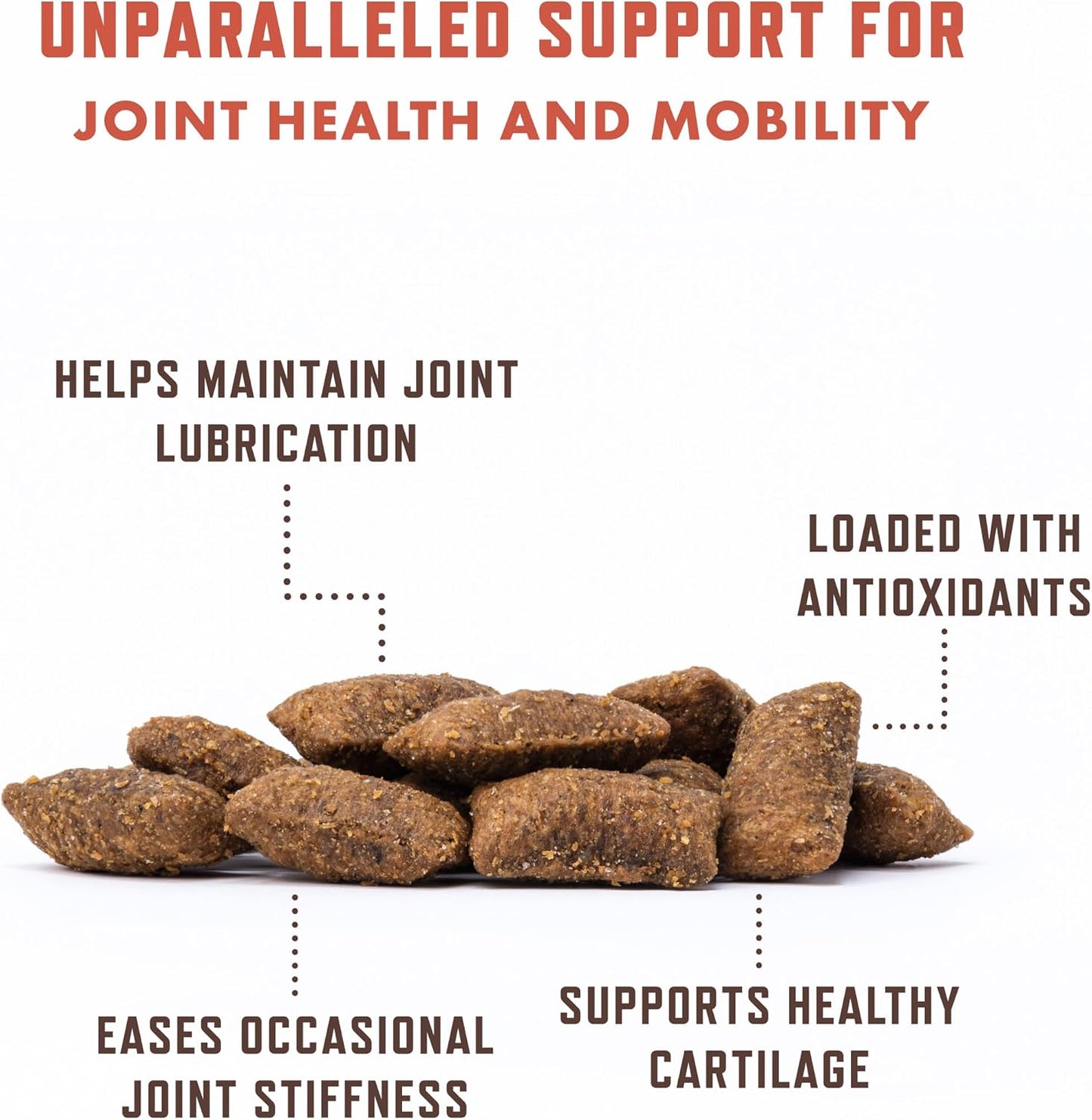 Close up of Rocco and Roxie cat supplements showing crunchy chew texture