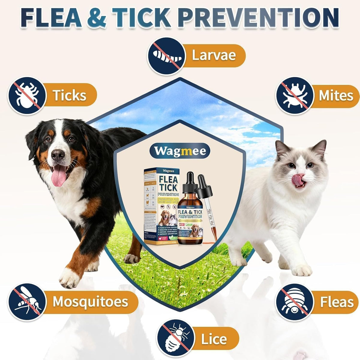 Chicken flavored herbal pet drops for digestive and coat health