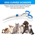 Goritz curved pet trimming shears ergonomic handle close up view