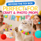 Vibrant assortment of pom pom cat toys for indoor play