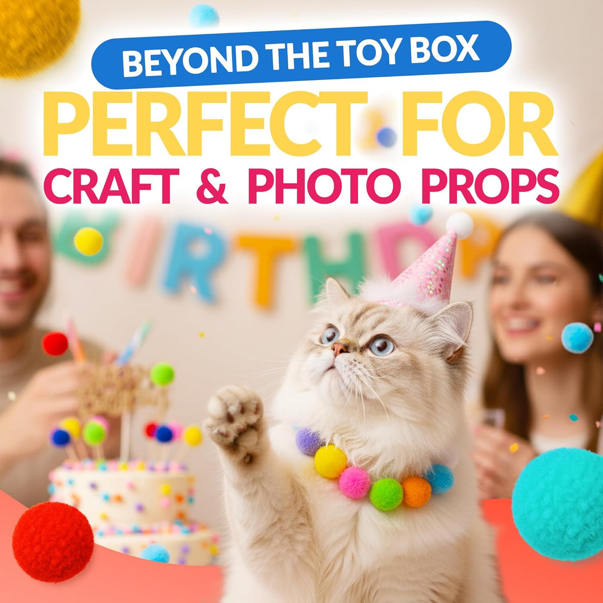Vibrant assortment of pom pom cat toys for indoor play