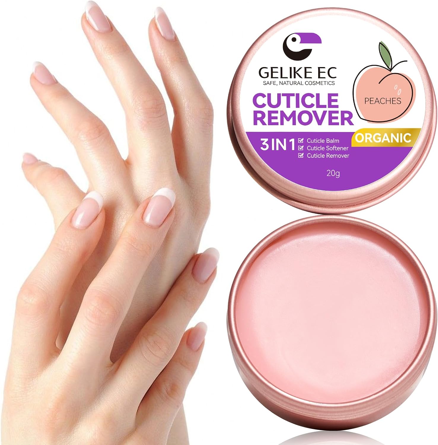 Gelike Ec Cuticle Cream Peach Scent front view organic nail balm