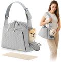 JourCraf dog carrier sling front view with grey quilted fabric