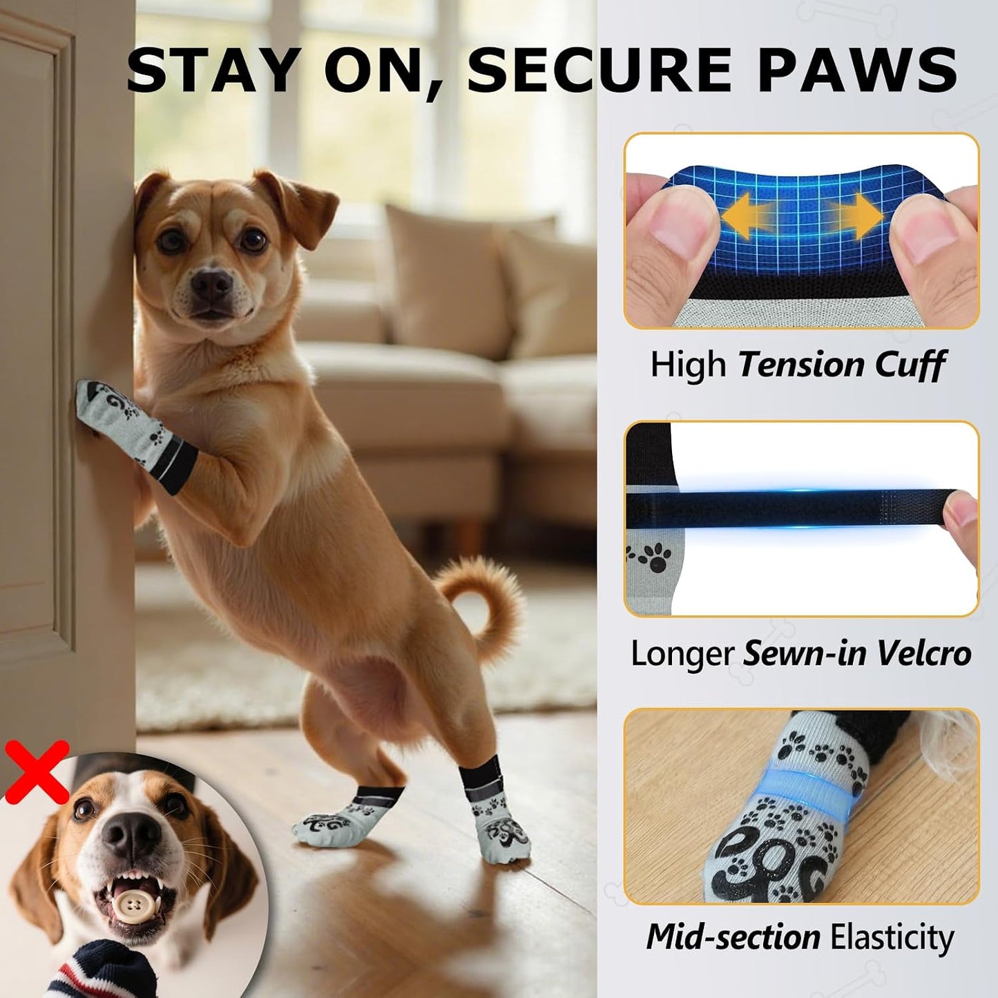 Dog Socks for Hardwood Floors Anti Slip - Double Side Dogs Booties to Prevent Licking, Hot Pavement Paw Protectors, No Twist Dog Grippy Socks for Senior Dogs, Light Grey and Black, L - Image 2