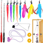 ZPH Interactive Cat Toy Kit front view showcasing the complete fourteen piece set with wands and feather attachments.