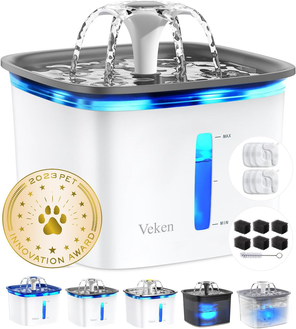 Veken Innovation Award Winner 95oz/2.8L Pet Fountain, Automatic Cat Water Fountain Dog Water Dispenser with Replacement Filters for Cats, Dogs, Multiple Pets (Grey, Plastic) - Image 13
