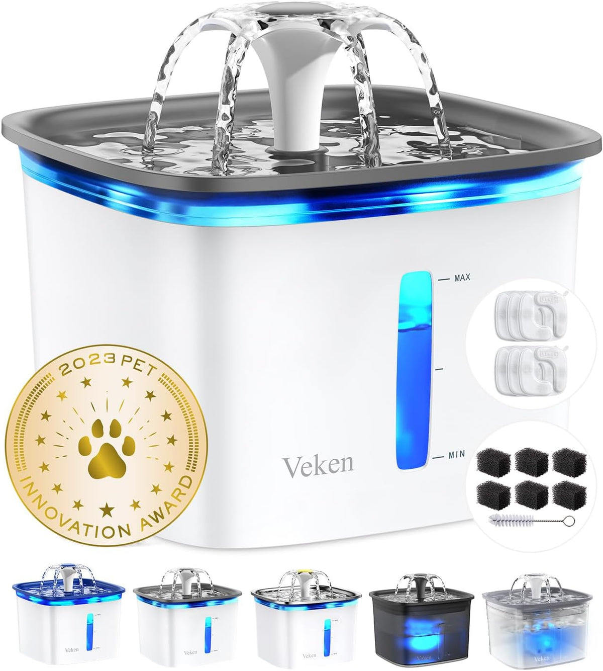 Veken Innovation Award Winner 95oz/2.8L Pet Fountain, Automatic Cat Water Fountain Dog Water Dispenser with Replacement Filters for Cats, Dogs, Multiple Pets (Grey, Plastic) - Image 13