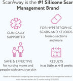 Imported ScarAway silicone gel box indicating keloid and surgical scar management benefits.