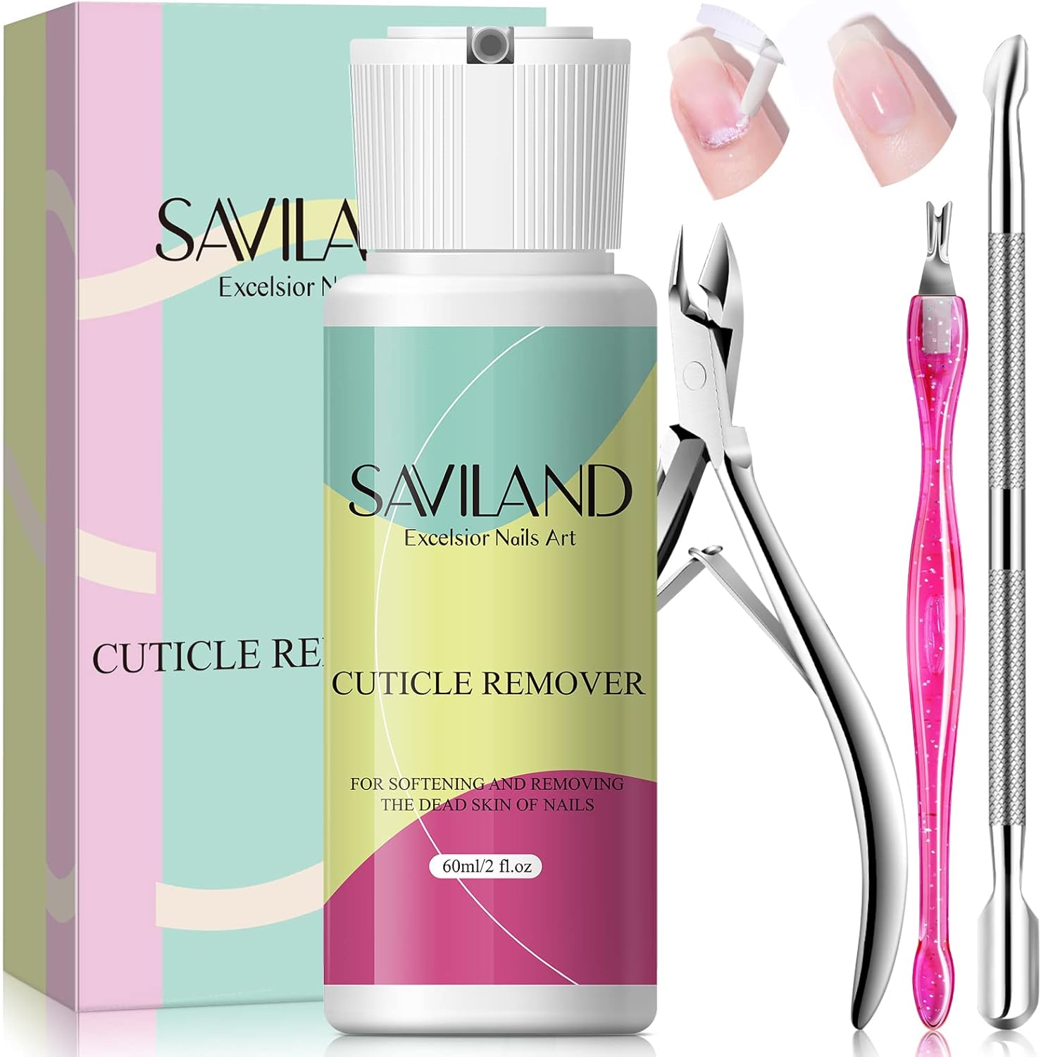 Saviland professional cuticle remover kit front view with tools