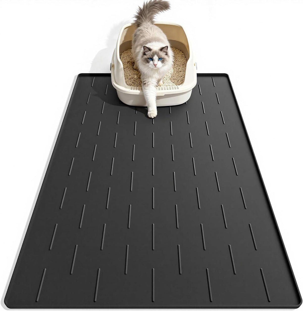 Pieviev Silicone Cat Litter Trapping Mat, 34''x22'' Large Cat Litter Mat, Easy to Clean & Soft on Kitty Paws, Waterproof Kitty Litter Pads for Indoor Cats, Light Grey - Image 9