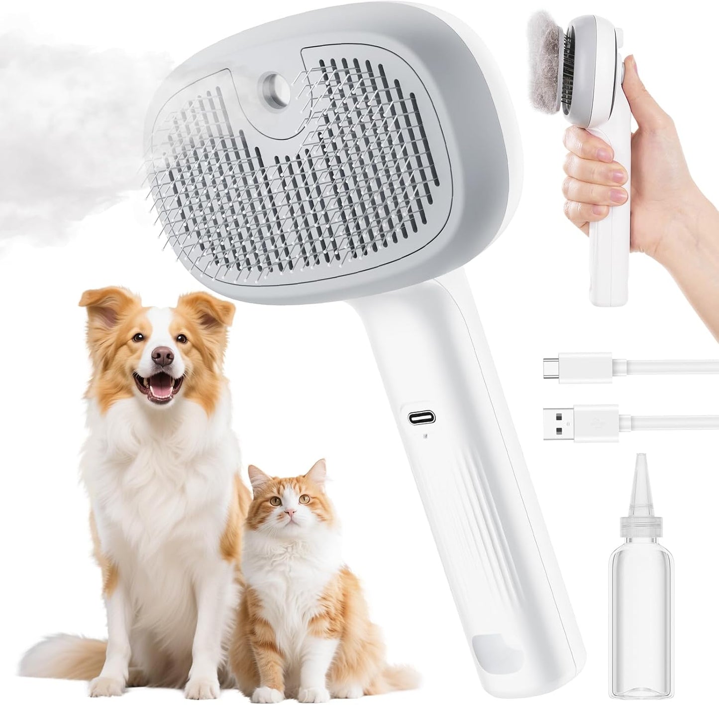 Pecute Self-Cleaning Steam Dog Cat Brush for Heavy Shedding/Long Coats | Gentle, Undercoat removal & smoothing, Shedding control, For water-anxious pets, 2 cool mist modes, XL tank, 240-min runtime - Image 11