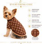Luxury brown knit small dog clothing styled on a small puppy