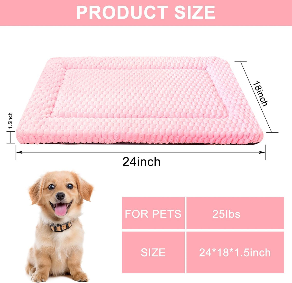 Sunshe reversible pet crate liner pink top view cozy dog mattress