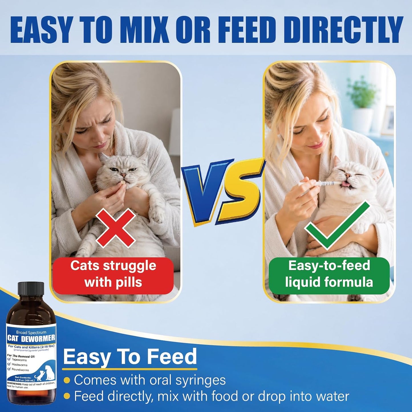 VetaCare 100 milliliter oral suspension bottle for cat tapeworm and roundworm treatment