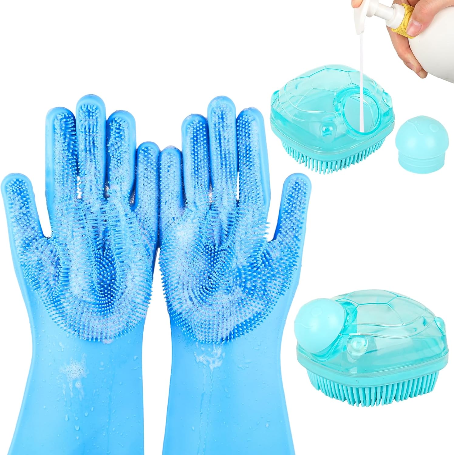 IDQQUQQ dog washing gloves and shampoo brush front view premium pet grooming kit.