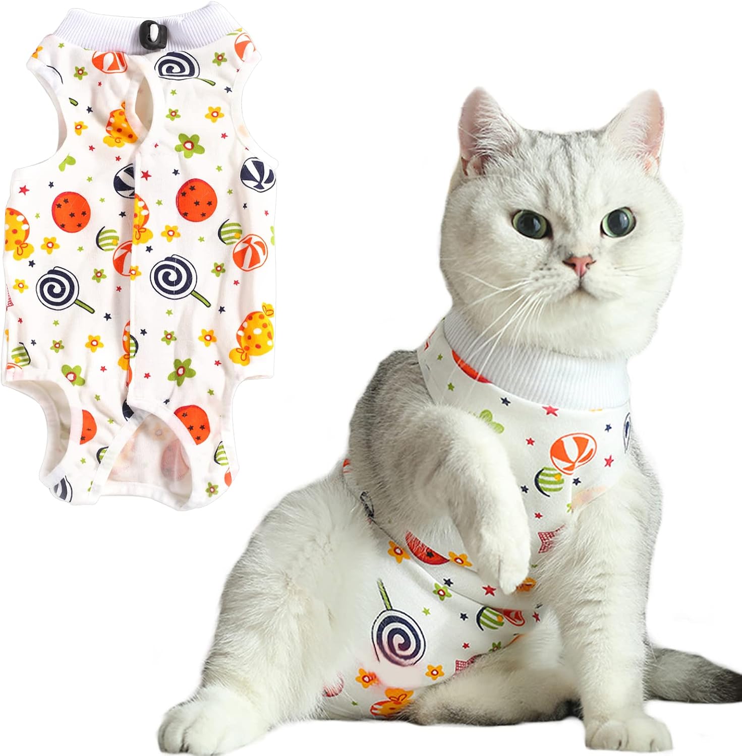 Hacraho cat recovery suit front view soft surgical wear for pets