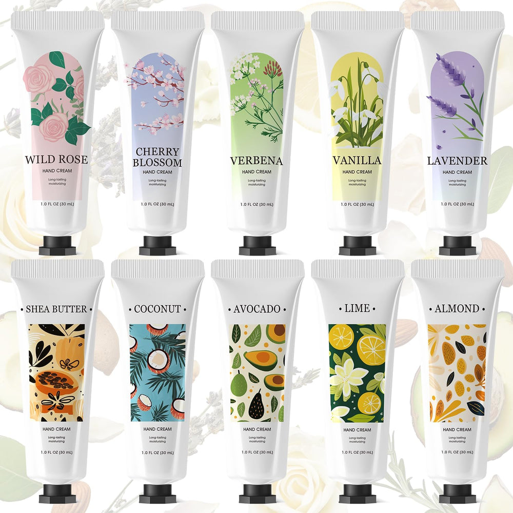 Spa Luxetique Hand Cream Gift Set front view showing all ten travel size tubes