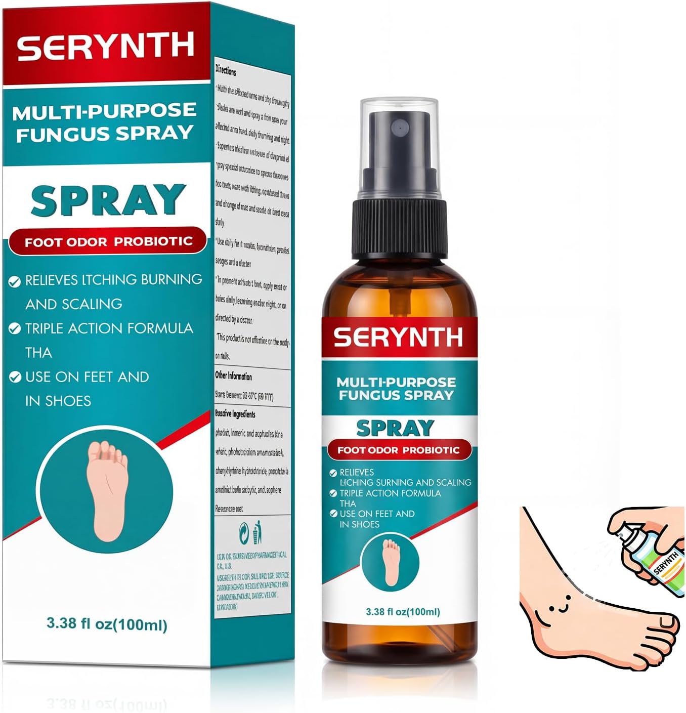 SERYNTH Antifungal Foot Spray 100ml bottle front view for athlete's foot treatment.