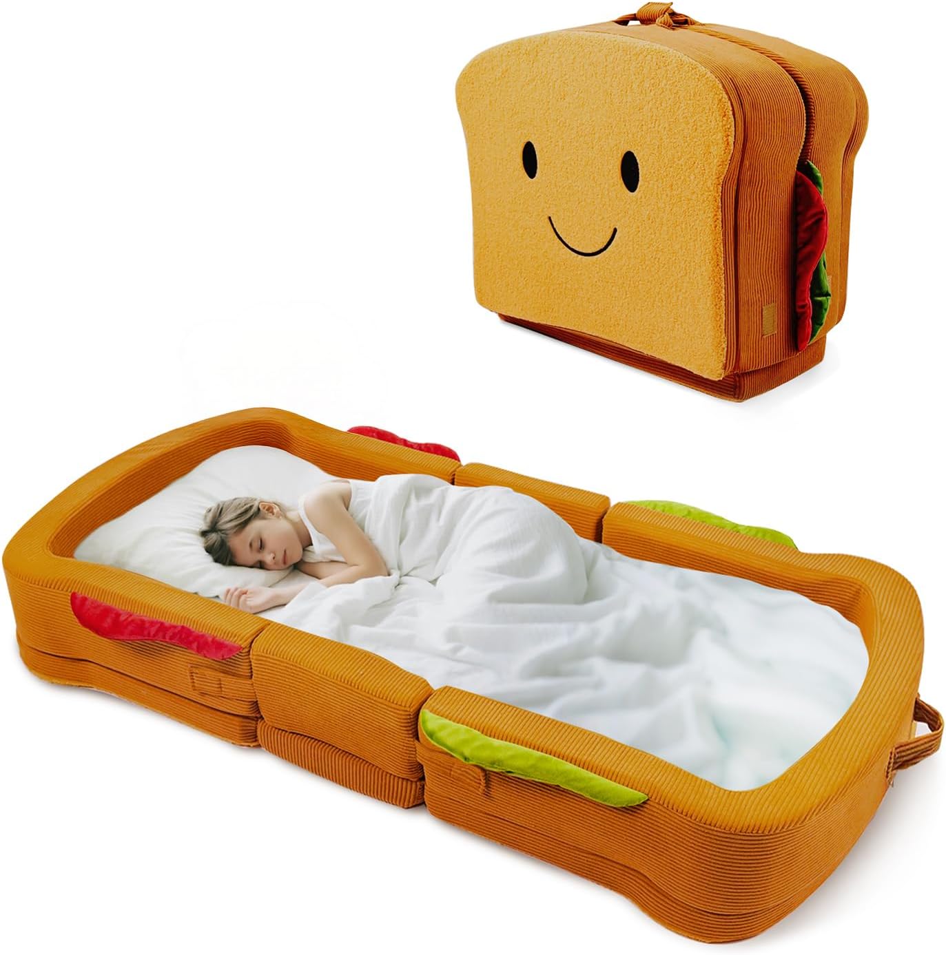 Liftoza toddler travel bed sandwich style front view open as floor cot