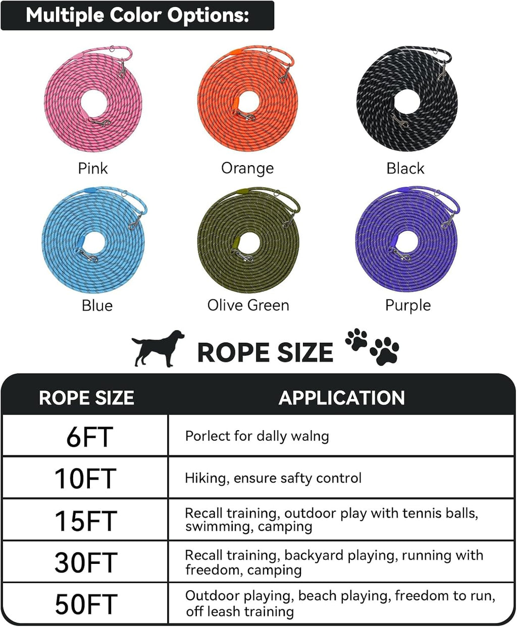 High visibility reflective stitching on black nylon dog training rope